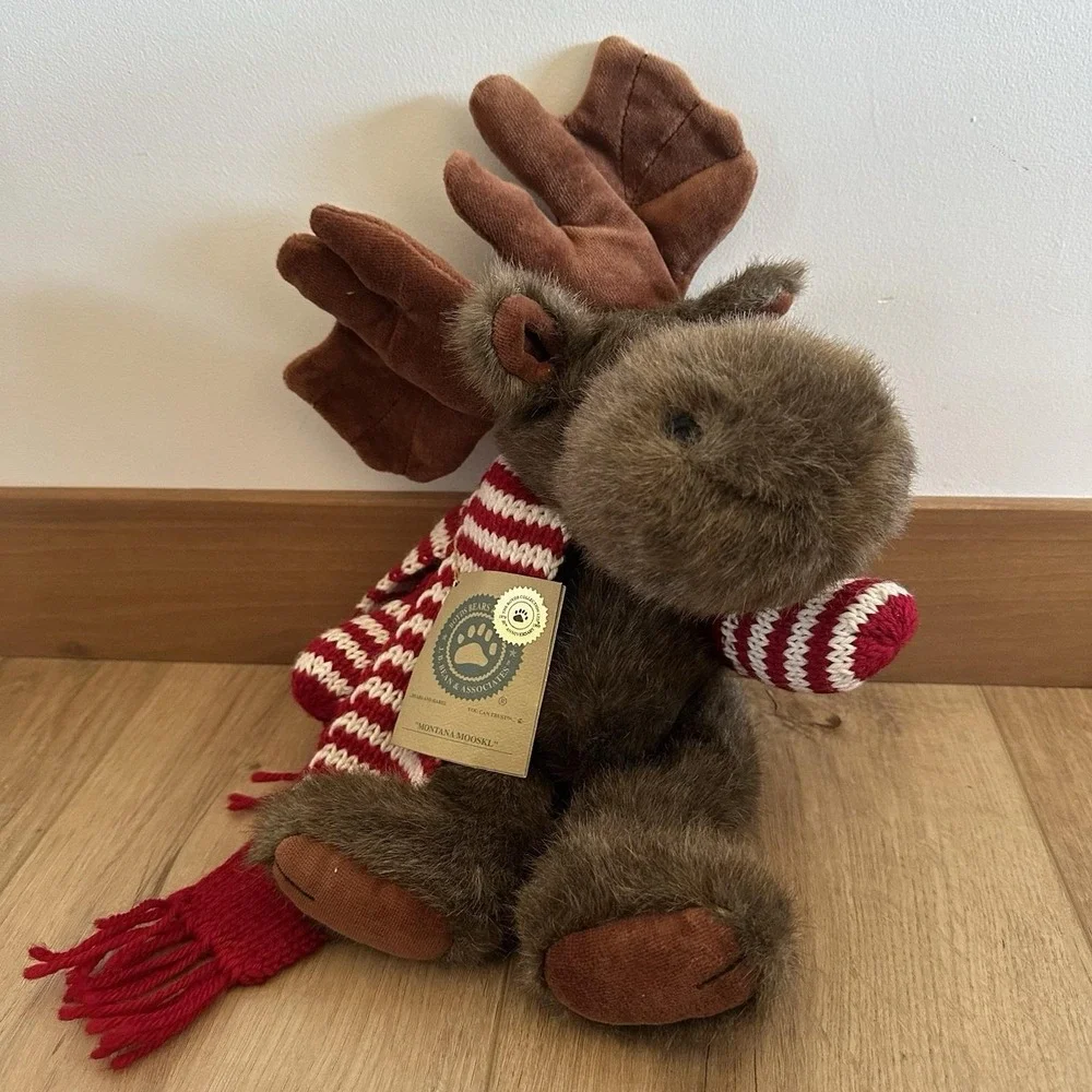VTG New W Tags Boyd's Bear & Friends Montana Mooski Knit‎ Red White Hat Mittens